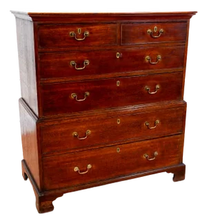 Georgian II Rustic Oak Chest on Chest of Drawers, 1750a