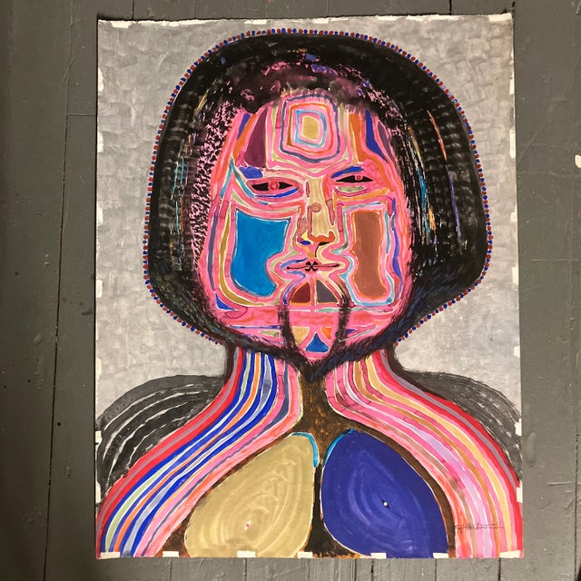 1970’s Original E.J.Hartmann Large Abstract Portrait Painting Signed For Sale In Philadelphia - Image 6 of 6