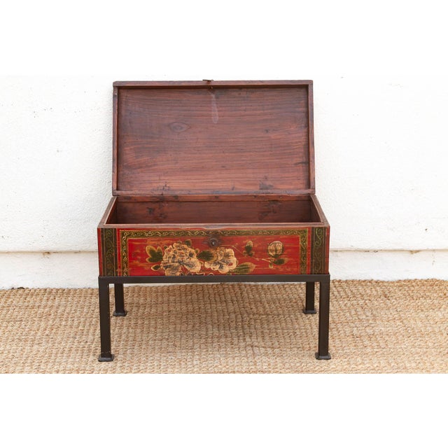 Vintage Painted Chest on Iron Stand End Table For Sale In Los Angeles - Image 6 of 10