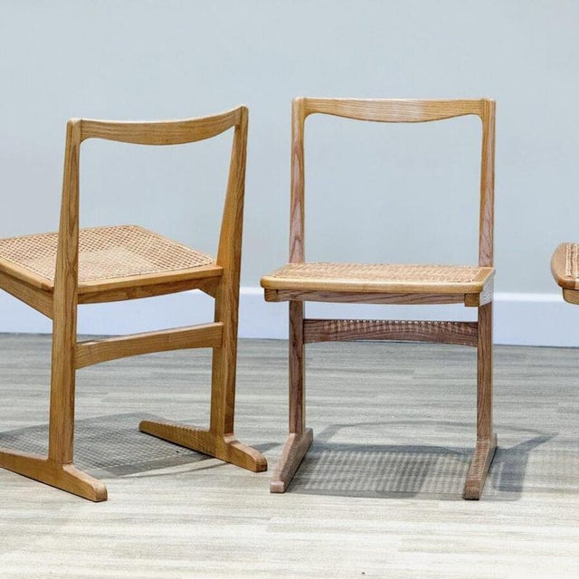 1960s Mid-Century Modern Elm Circular Dining Table and Rattan Chairs, 1960s, Set of 5 For Sale - Image 5 of 11