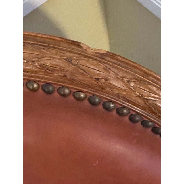 4-Piece French Louis XVI–Style Leather Seating Set — Settee & 3 Armchairs For Sale - Image 15 of 17