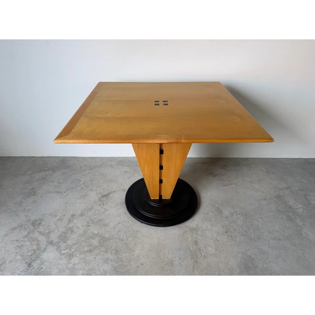 Wood 1980’s Postmodern Art Deco-Style Italian Pedestal Game Table With Black Metal Base For Sale - Image 7 of 13