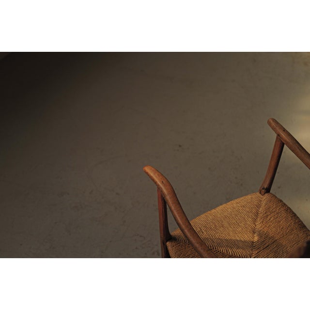 Brown French Folk Armchair in Wood and Rush, Auvergne, 1900s For Sale - Image 8 of 17
