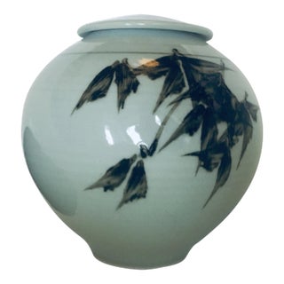 Large Calligraphic Vessel Vase Pot With Lid by Bruce Van Valen Signed For Sale