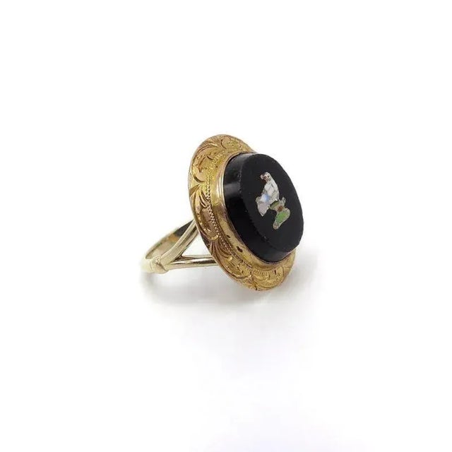 Victorian 14K Micro Mosaic Bird Ring Size 5.5 For Sale - Image 3 of 7