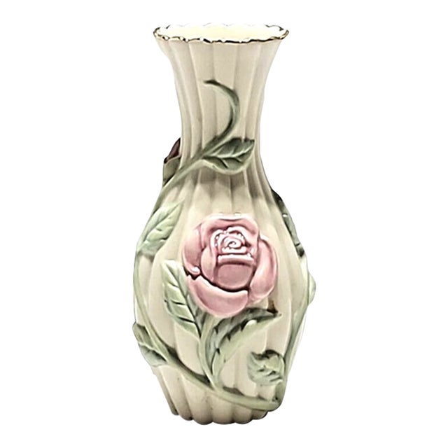 Vintage Lenox Rose Bud Vase Raised 3d Flower Design Gold Rim For Sale