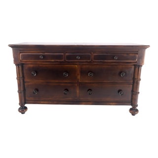 Large 7 Drawer Faux Bamboo Legs Turned Knobs Italian Dresser Commode Chest For Sale