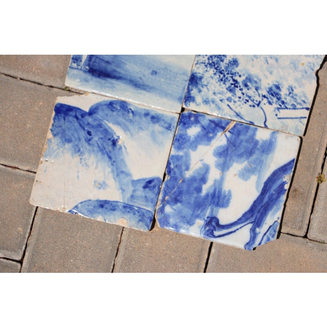 Blue Antique Set of 8 Baroque Portuguese Tiles 18th Century Blue & White Scenic and Architectural Motifs For Sale - Image 8 of 10