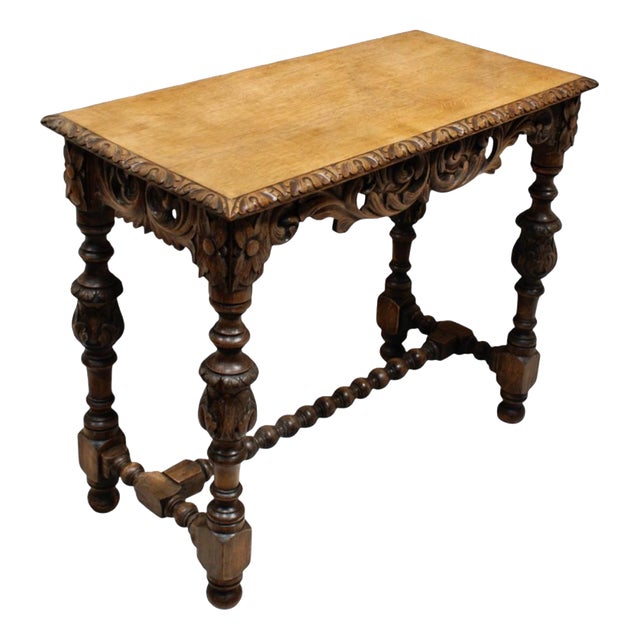 Antique Victorian Carved English Oak Hall Table, 1880 For Sale