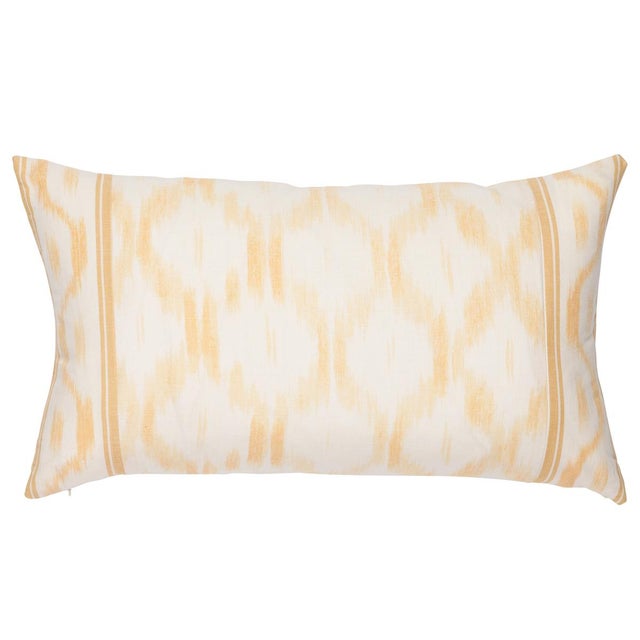 Contemporary Schumacher x Mark D. Sikes Santa Monica Ikat 26" Lumbar Pillow in Yellow For Sale - Image 3 of 3