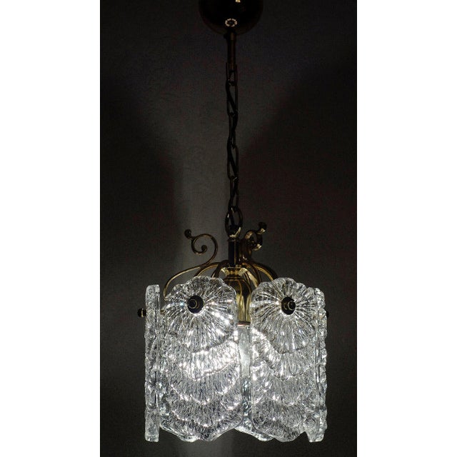 1990s Antique Brass Metal Frosted Glass Single-Light Chandelier, 1990s For Sale - Image 5 of 8