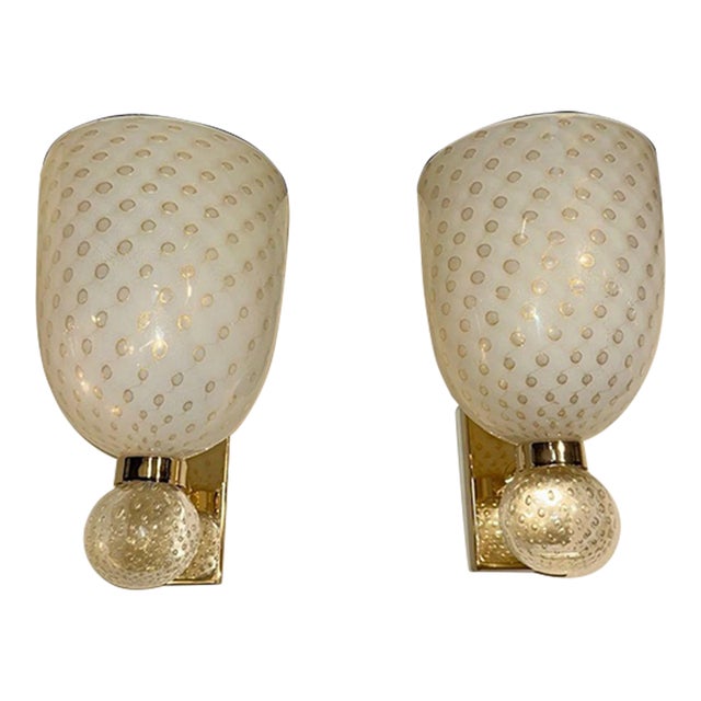 Modern Cone Form Murano Glass and Brass Sconces For Sale
