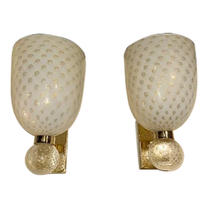Modern Cone Form Murano Glass and Brass Sconces