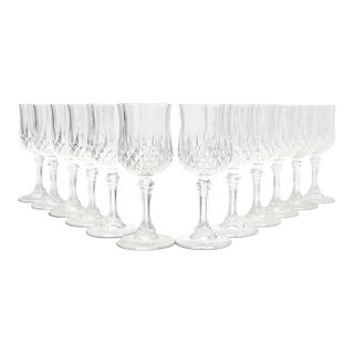 1990s Cristal D’Arques “Longchamp” Crystal Cordial Liqueur Wine Glasses - Set of 12 For Sale