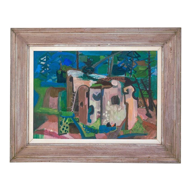 Framed 1940s Abstract Landscape Painting by Morris Shulman For Sale