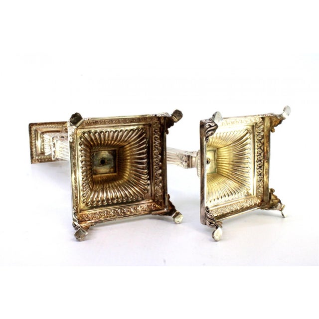 Silver Silver Candlesticks with Fluted Friezes, Square Shafts and Raised Feet, Set of 2 For Sale - Image 8 of 10