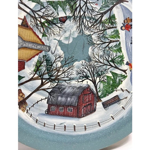 1960s 1995 Signed Hummel Hand-Painted Winter Village Folk Art Lazy Susan For Sale - Image 5 of 12