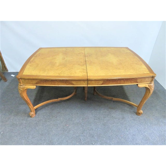 French Style Floral Carved & Burl Walnut Dining Table For Sale - Image 11 of 12
