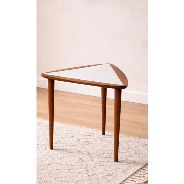 Arthur Umanoff Mid Century Modern Triangular Walnut Side Table, 20th Century For Sale - Image 9 of 9