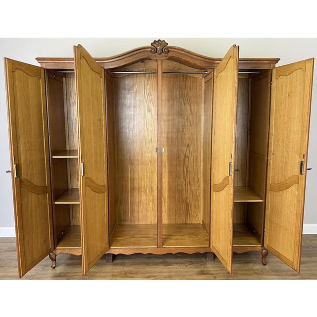 Vintage French Louis XVI Style Carved Oak 4-Door Wardrobe For Sale - Image 13 of 14