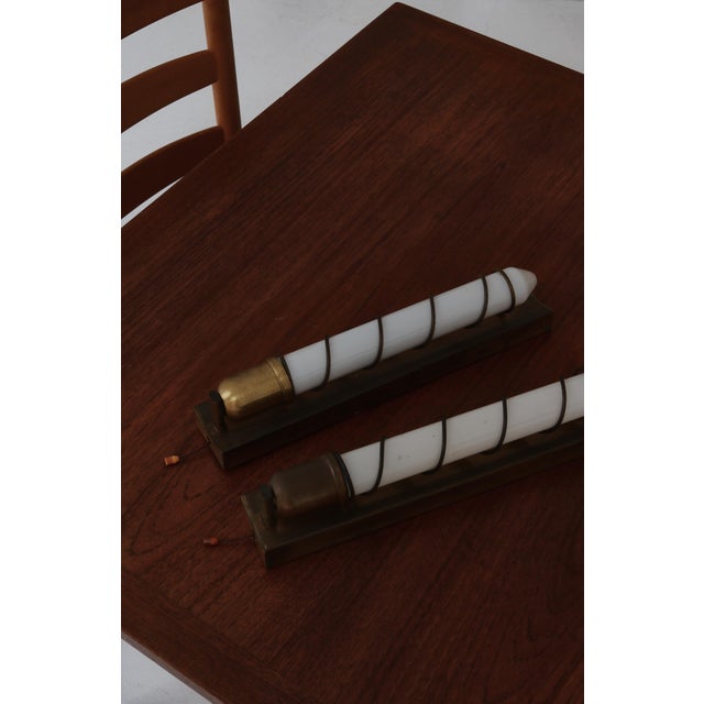 Art Deco Wall Lamps in Brass & Opaline Glass, Denmark, 1940s, Set of 2 For Sale - Image 15 of 17