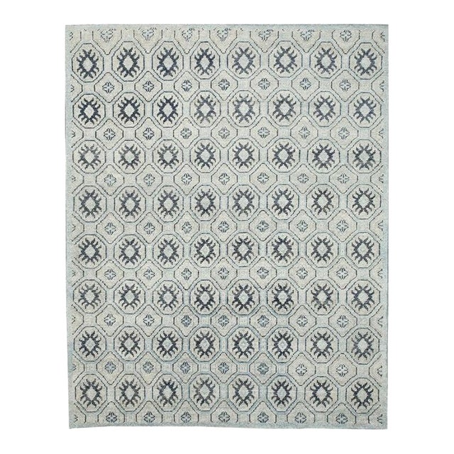 8x10 Gray Hand-Knotted Wool Octagonal Starbursts Geometric Modern Carpet Rug For Sale