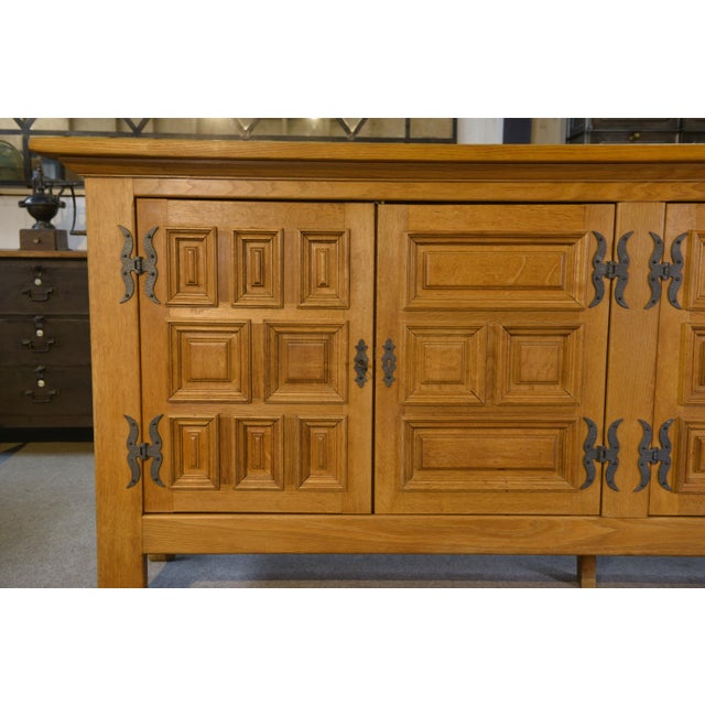 Brown Large Rustic 4-Door Sideboard in Oak and Wrought Iron, 1960s For Sale - Image 8 of 13