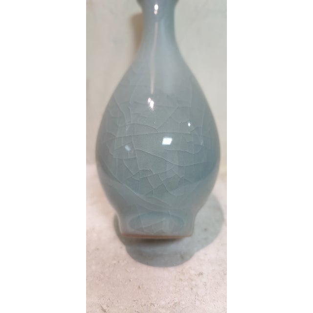 Art Deco Chinese Ceramic Vase Crackle Glaze Celadon Bottle For Sale - Image 3 of 10