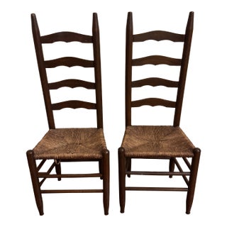 Pair of Antique Ladder-Back Rush Seat Chairs For Sale