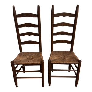 Pair of Antique Ladder-Back Rush Seat Chairs