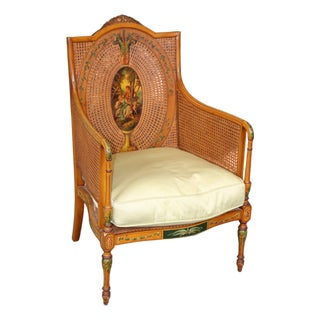 English Adams Style Cane Back Bergere Armchair For Sale