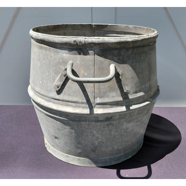 Gray Vintage Belgian Galvanized Dolly Tub With Handles Planter For Sale - Image 8 of 10