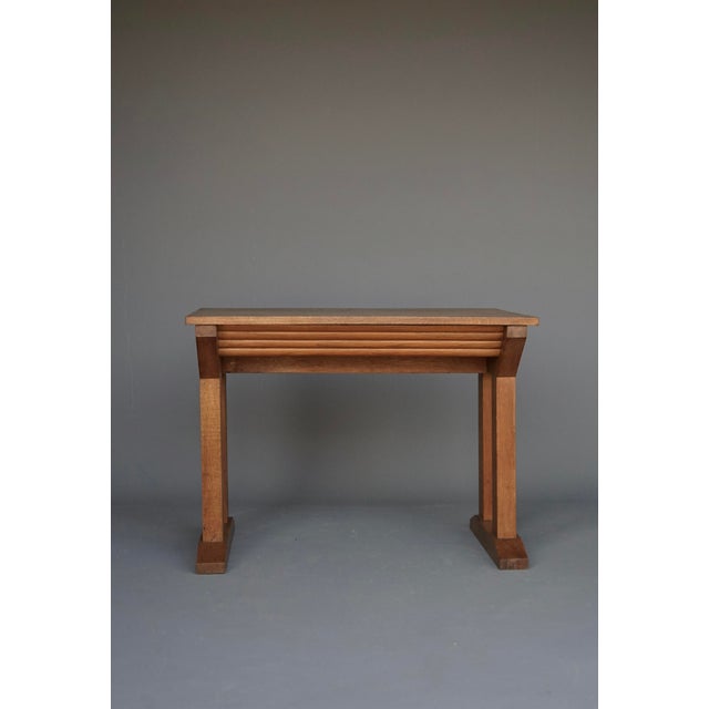 Dutch oak Art Deco table. A simple designed small side table (or desk) that combines classical and geometric block...