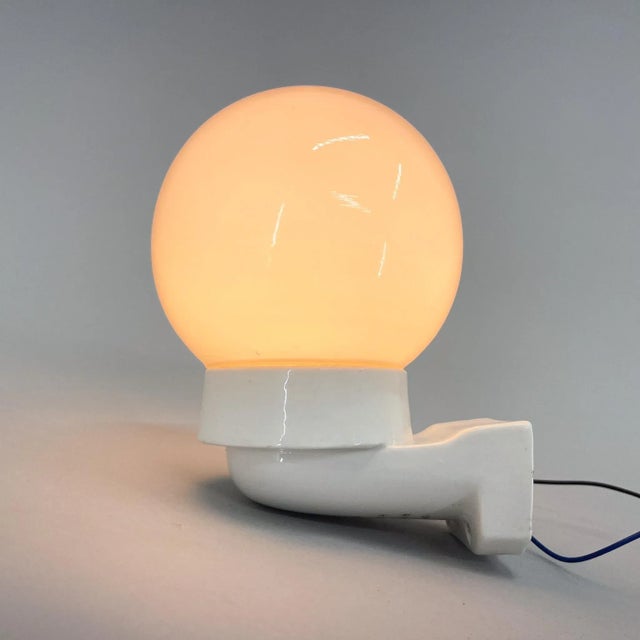 Ceramic & Opaline Glass Wall Lamp, Czechoslovakia, 1950s For Sale - Image 4 of 9