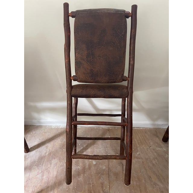 Wood Pair of Old Hickory “Old Faithful” Upholstered Barstools For Sale - Image 7 of 8