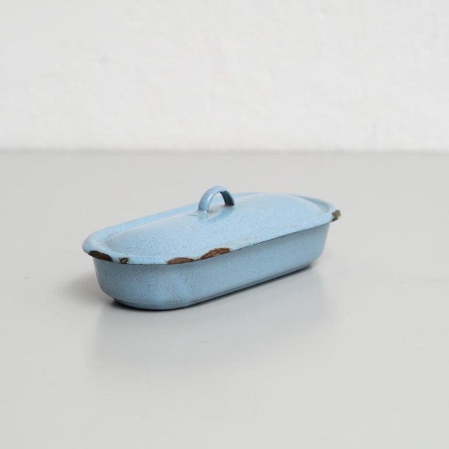 Vintage French Blue Lacquered Metal Tray with Lid, 1940 For Sale - Image 6 of 12
