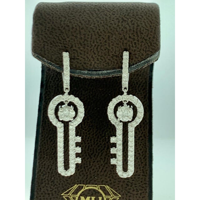3.2 Ct Diamond Drop Cocktail Key Shape Earrings in 14 Karat White Gold 8 Grams For Sale - Image 12 of 18