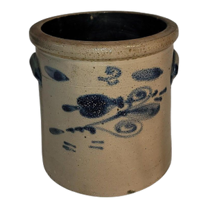 19thc Stoneware Two Gallon Decorated Crock