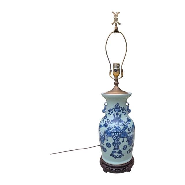 Early 20th Century Asian Antique Celadon Vase Table Lamp For Sale - Image 11 of 18