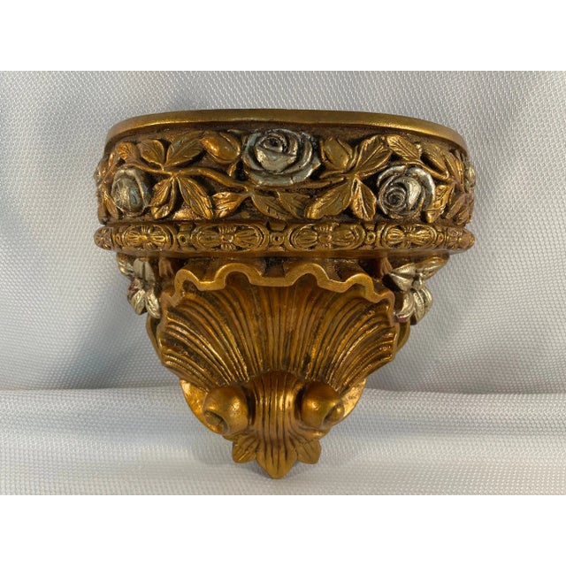 A gorgeous gold gilded decorative Wall Jardiniere Planter Bracket by the Jaru manufacturer and made in 1973. Maker's marks...