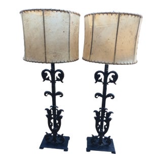 1990s Tuscan Style Scroll Cast Iron Lamps a Pair For Sale