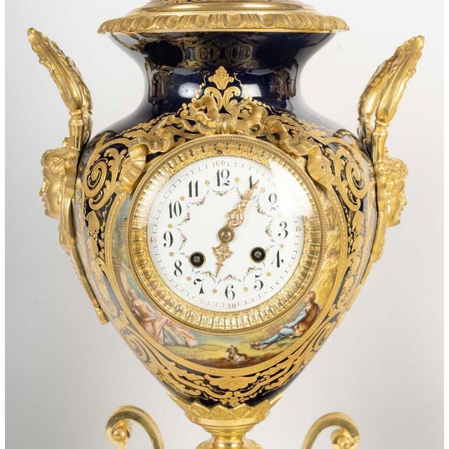 Sèvres Porcelain Mantel Set in Gilded Bronze, 1800s, Set of 3 For Sale - Image 5 of 16