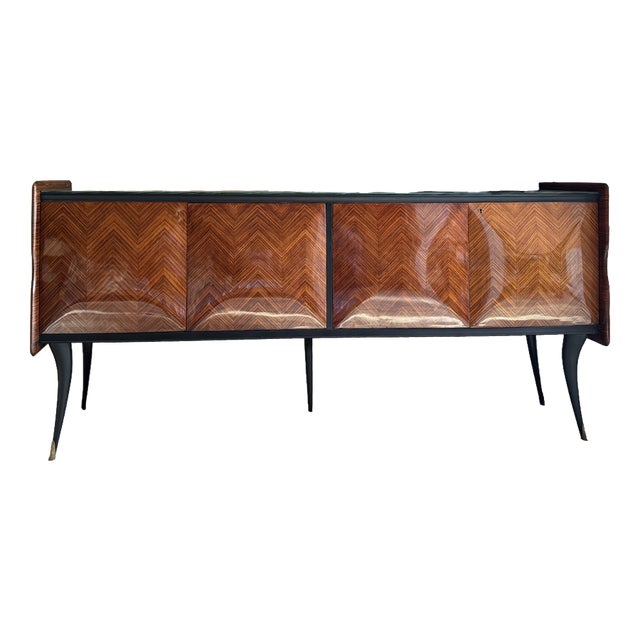 Vintage Italian Chest of Drawers in Chevron Wood Veneer For Sale