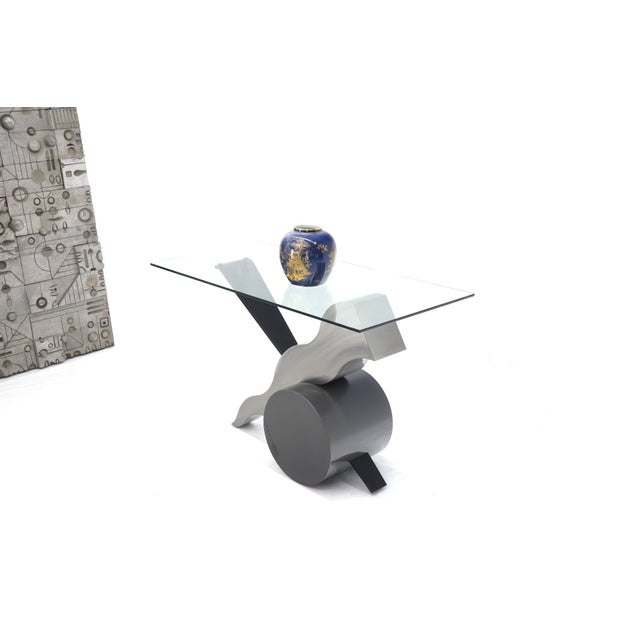 Forged Steel Base Glass Top Console Sofa Table For Sale - Image 11 of 12