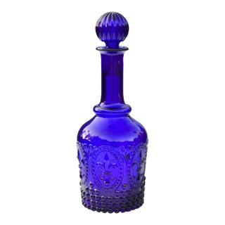 Mid 20th Century Handmade Cobalt Blue Textured Art-Glass Decanter For Sale