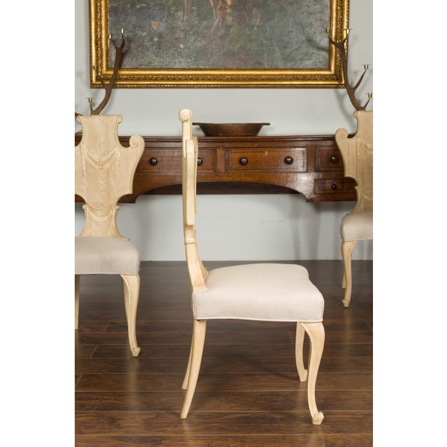 Set of Six Italian Midcentury Bleached Walnut Dining Room Chairs with Scrolls For Sale - Image 12 of 12