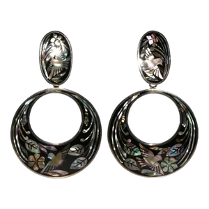 Vintage Fuentes Mexican Sterling Silver Abalone Inlay Dangling Hoop Earrings - 2 Pieces