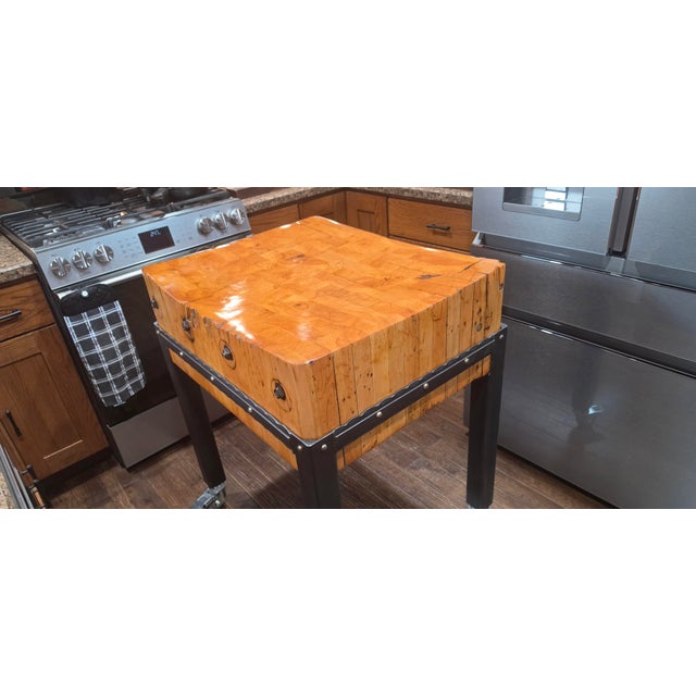 Mid-Century Michigan Maple Block Co. "Southpaw" 10.5- Inch Industrial Butcher Block Island For Sale - Image 14 of 14
