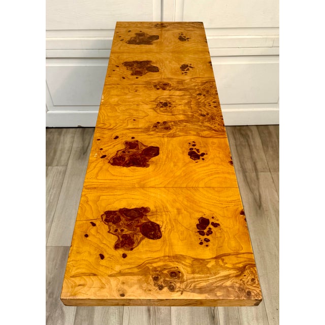 Wood Art Deco Revival Burlwood Console Table With Sculptural Curved Base For Sale - Image 7 of 16