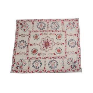 Suzani Bedcover with Red Square Design For Sale